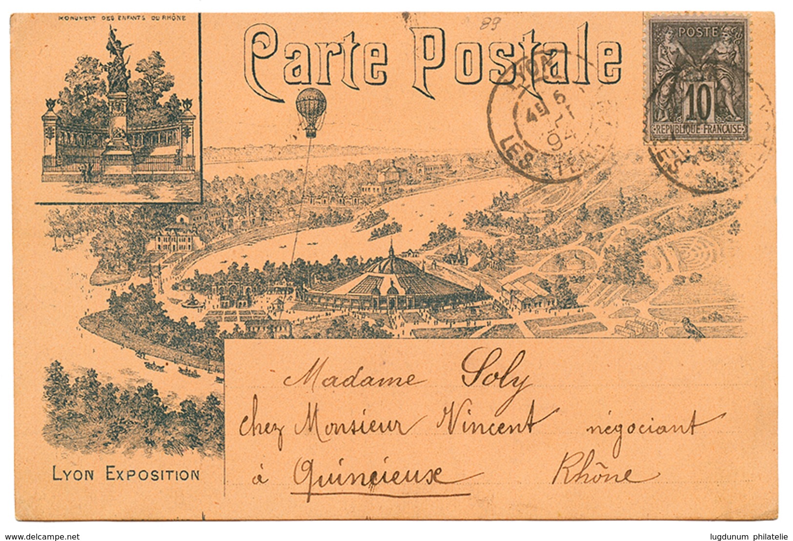 1894 10c Sur CARTE Illustrée LYON EXPOSITION. TB. - Sonstige & Ohne Zuordnung