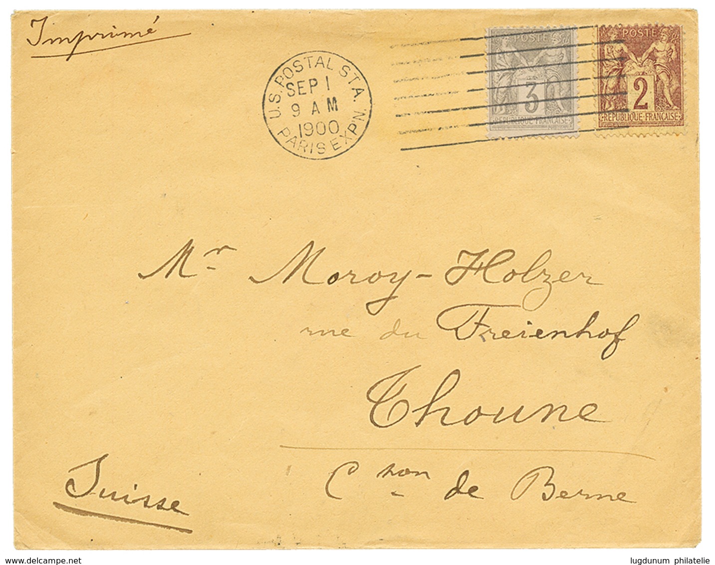 1900 SAGE 2c + 3c Obl. Cachet Rare De 7 Barres + US POSTAL STA. PARIS EXPN. Sur Enveloppe Au Tarif IMPRIME Pour THOUNE ( - Sonstige & Ohne Zuordnung