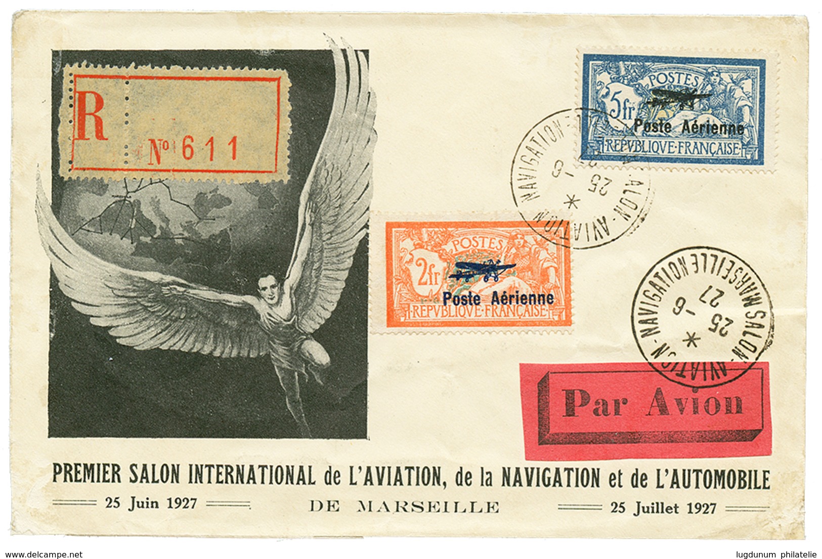 1927 PA N°1 + PA N°2 Obl. SALON AVIATION MARSEILLE Sur Enveloppe RECOMMANDEE. TB. - Sonstige & Ohne Zuordnung