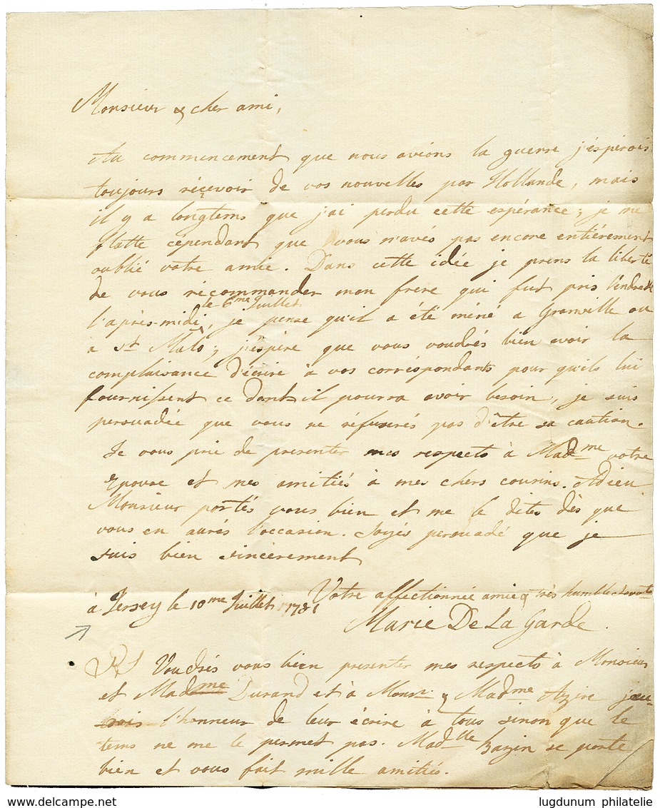 1781 Cachet GRANVILLE + Taxe 6 Sur Lettre Avec Texte Daté "JERSEY" Pour CAEN. RARE. Superbe. - 1701-1800: Vorläufer XVIII