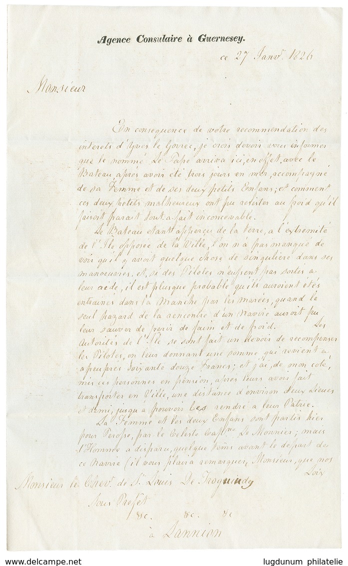 "AGENCE CONSULAIRE à GUERNESEY" : 1826 GRANDE BRETAGNE PAR ST MALO + Mention Manus. "AGENCE CONSULAIRE à GUERNESEY Sur L - 1701-1800: Vorläufer XVIII