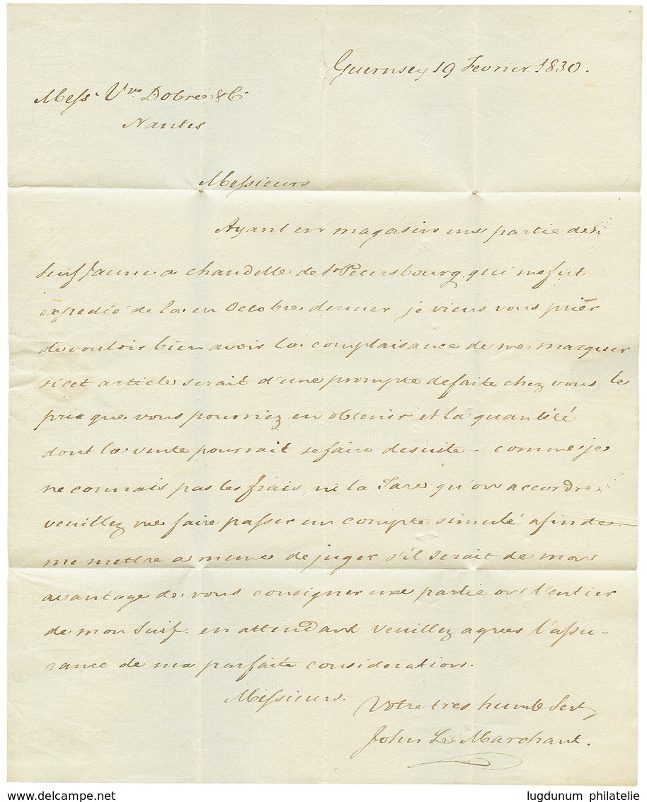 1830 GRANDE BRETAGNE PAR ST MALO + Taxe 6 Sur Lettre De GUERNESEY Pour NANTES. TTB. - 1701-1800: Vorläufer XVIII