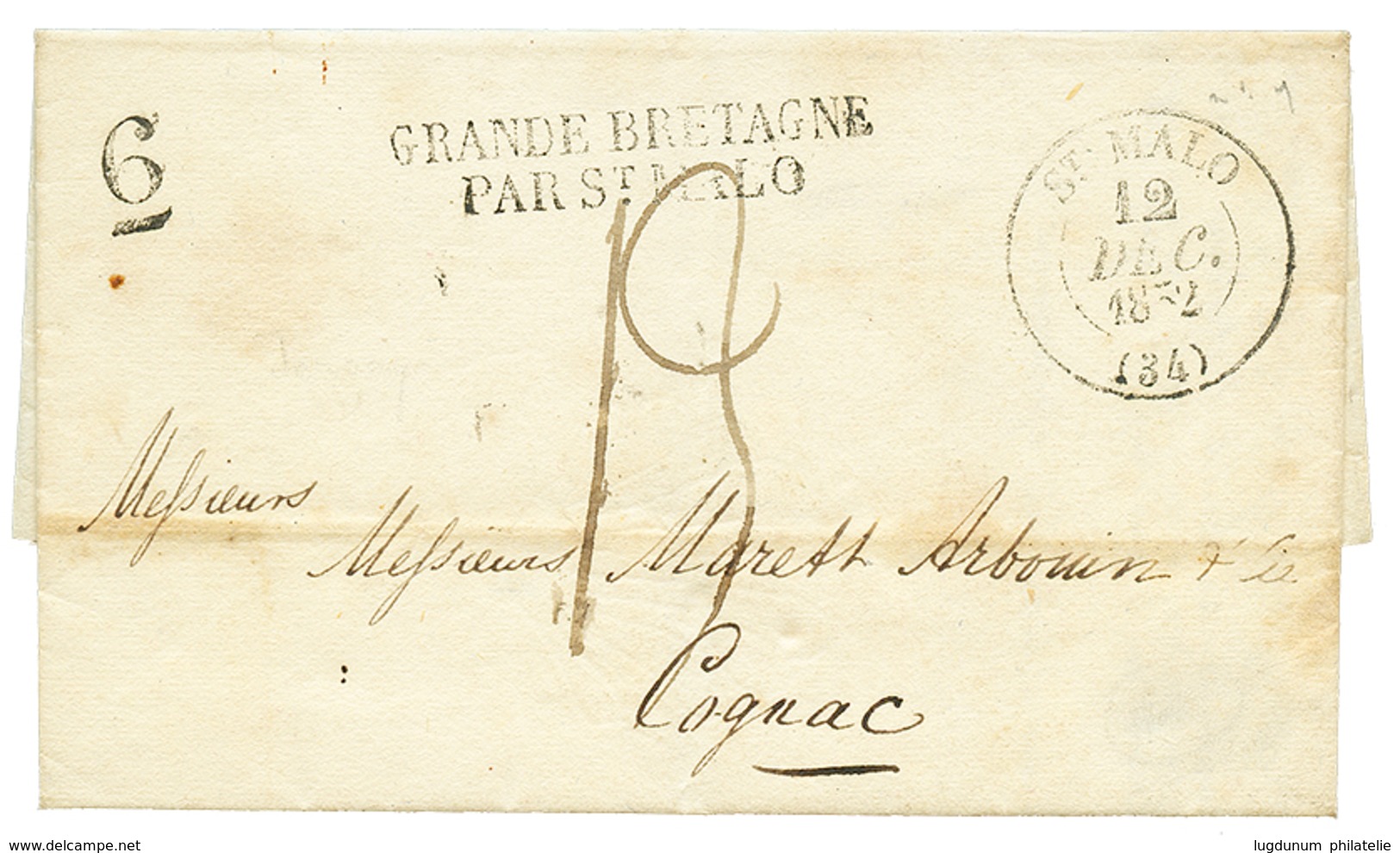 1832 GRANDE BRETAGNE PAR ST MALO Sur Lettre Avec Texte De JERSEY Pour COGNAC. Superbe. - 1701-1800: Vorläufer XVIII