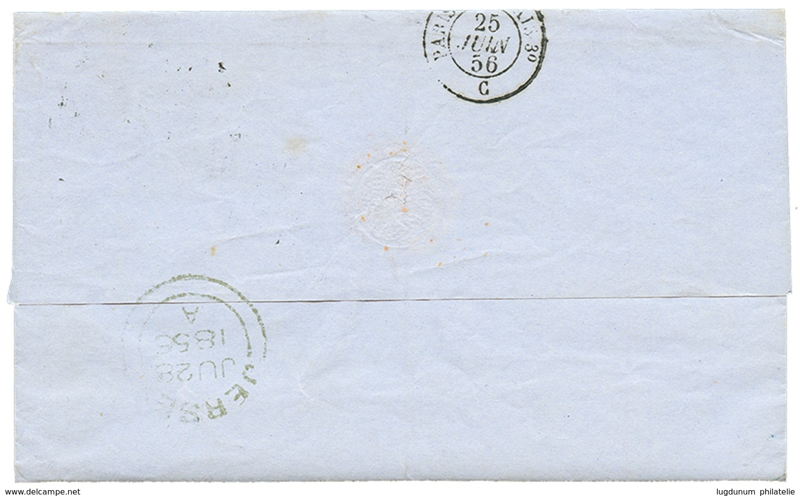 1856 FRANCE 40c(n°16) TB Margé Sur Lettre De PARIS Pour JERSEY (grand Cachet Au Verso). Superbe. - 1701-1800: Vorläufer XVIII