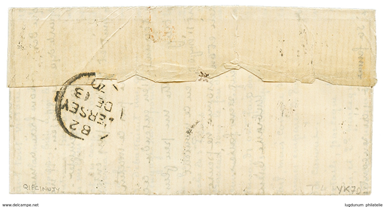 "BALLON-MONTE Pour JERSEY" : 1870 10c(n°36) + 20c (n°37) Obl. Etoile 3 + PARIS 1 Dec 70 Sur Lettre Avec Texte Pour JERSE - 1701-1800: Vorläufer XVIII