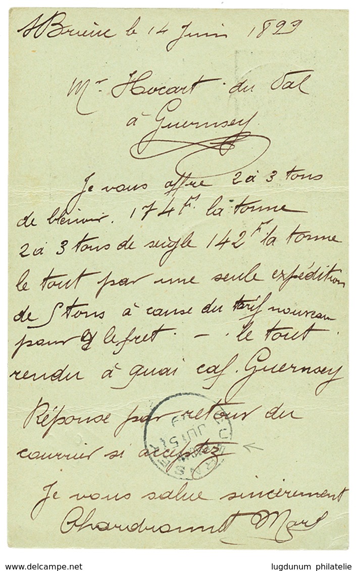 "PLERIN" : 1899 Entier 10c SAGE Daté "ST BRIEUC" Obl. PLERIN COTES DU NORD + JERSEY/ FRANCE/ M.B Pour GUERNESEY. Entrée  - 1701-1800: Vorläufer XVIII