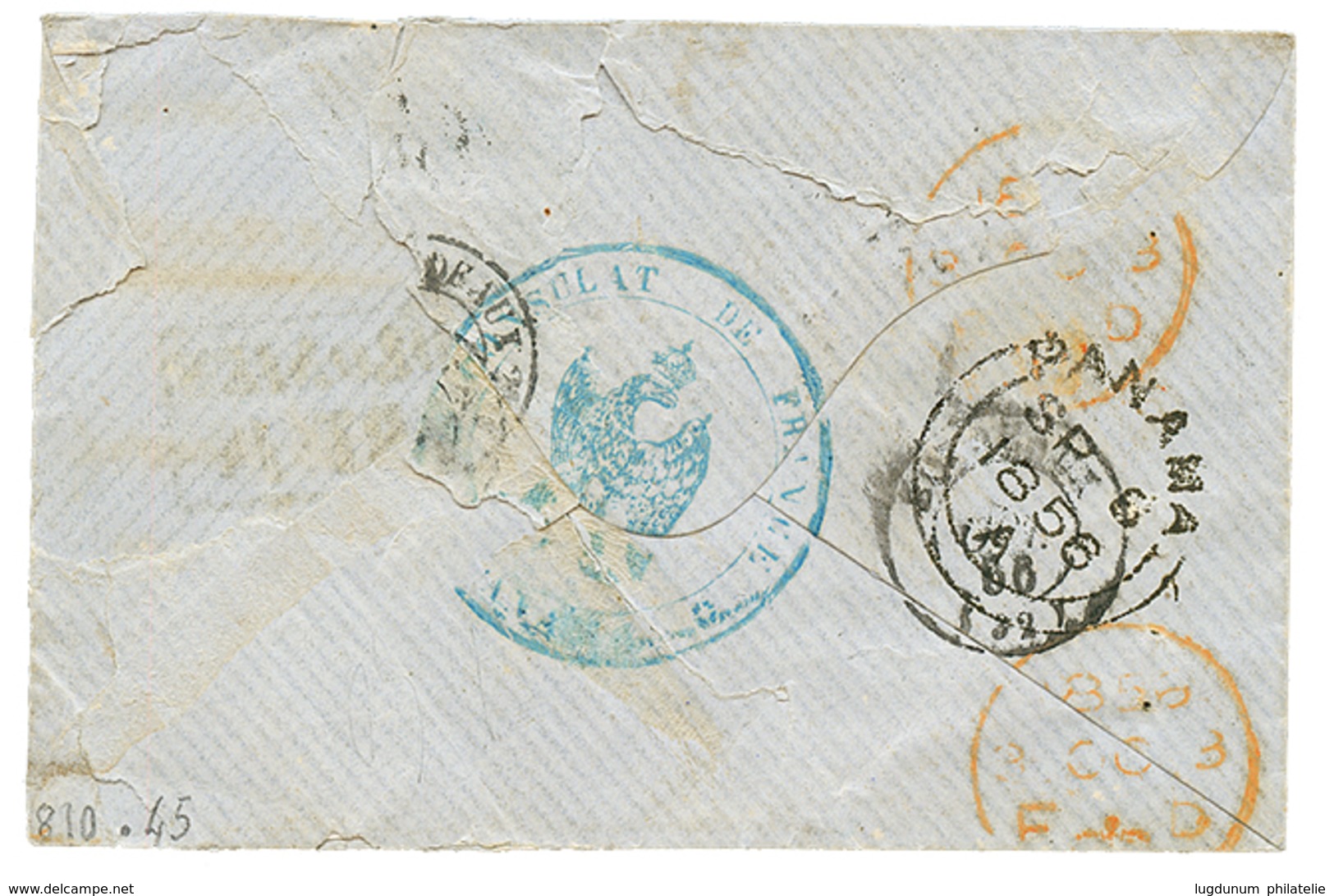 PANAMA : 1858 CONSULAT DE FRANCE PANAMA En Bleu + COLONIES ART 18 Sur Env. Pour BORDEAUX. RARE. TB. - Schiffspost