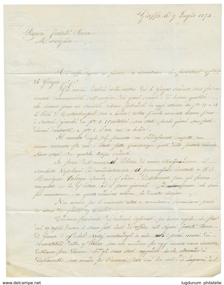 1854 Cursive JAFFA + Taxe 10 Sur Lettre Avec Texte Pour La FRANCE. Verso, ALEXANDRIE. RARE Et Superbe. - Sonstige & Ohne Zuordnung