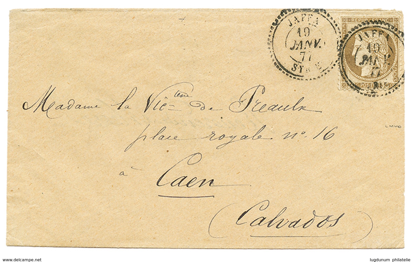 1877 30c CERES Obl. JAFFA SYRIE Sur Enveloppe Pour La FRANCE. Superbe. - Sonstige & Ohne Zuordnung