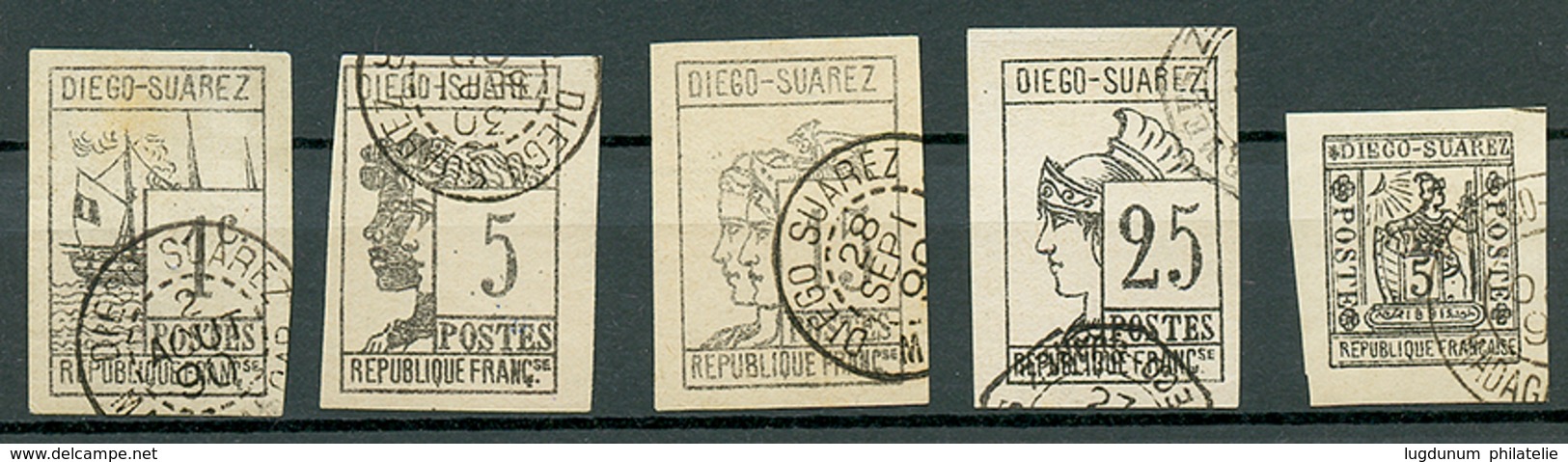 DIEGO-SUAREZ : N°6(BRUN), N°7(SCHELLER), N°8(BRUN), N°9(BRUN) Et N°10(BEHR) Oblitérés. Tous Signés. Cote 826€. TB. - Sonstige & Ohne Zuordnung