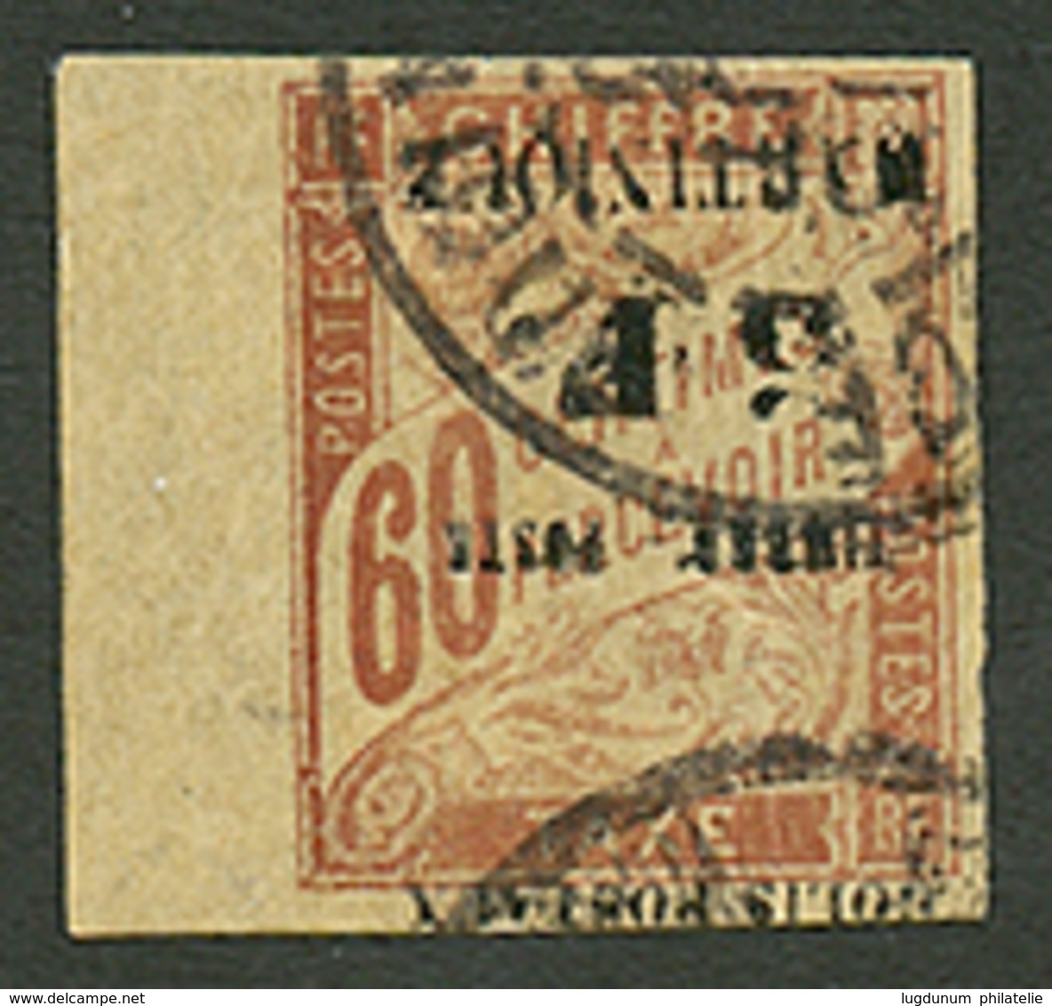 MARTINIQUE : 5F S/ 60c Taxe Variété SURCHARGE RENVERSEE (n°60a) Oblitéré Avec Bord De Feuille . Trés Rare (Tirage 25 Exe - Sonstige & Ohne Zuordnung