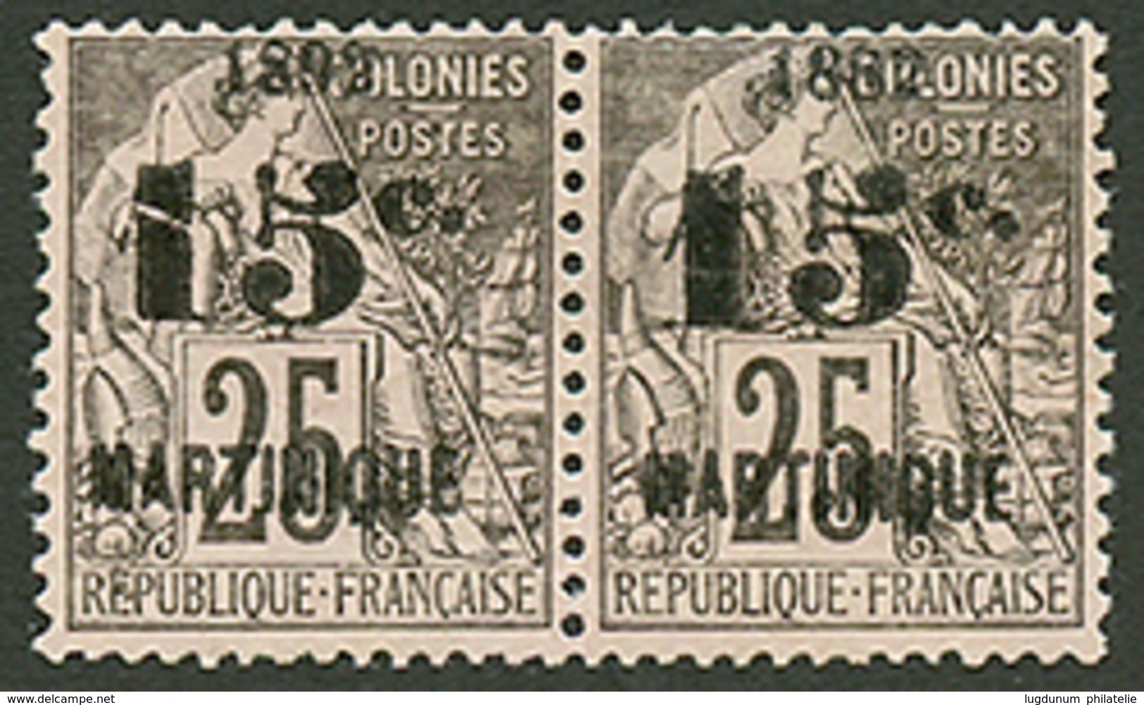 MARTINIQUE - ERREUR De CHIFFRE : 15c S/ 25c Erreur De Chiffre 1882 Tenant à Normal (1892). Neuf Sans Gomme. Cote 840 €.  - Sonstige & Ohne Zuordnung