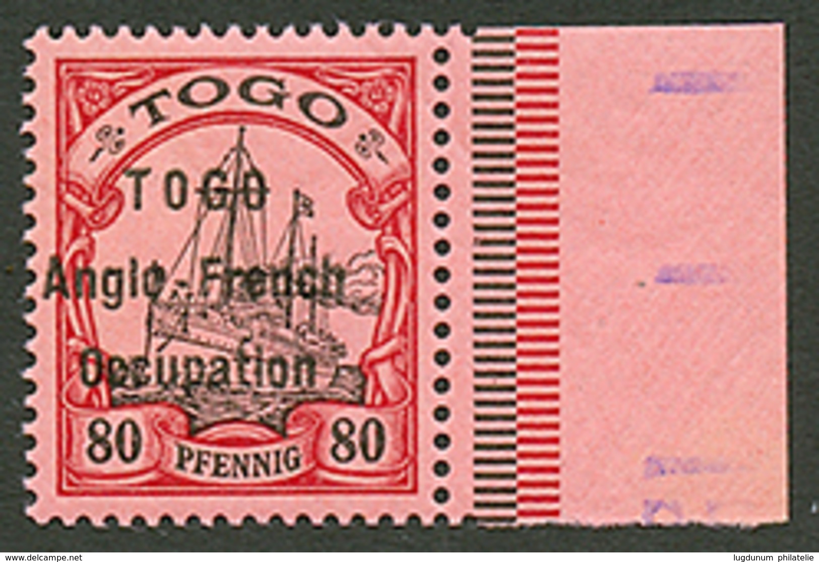 TOGO - ANGLO FRENCH OCCUPATION 80pf(n°40) Neuf Sans Charnière **. Ce Timbre Provient D'un Bloc De 37 (CERTIFICAT HOLCOMB - Sonstige & Ohne Zuordnung