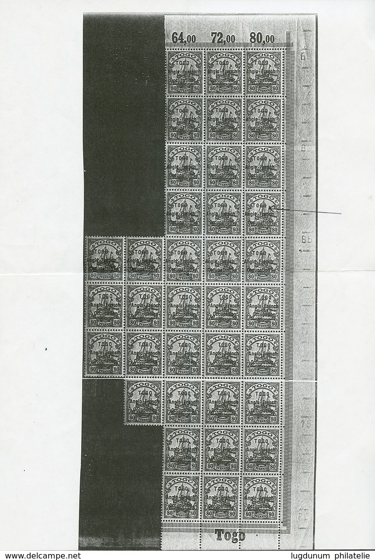 TOGO - ANGLO FRENCH OCCUPATION 80pf(n°40) Neuf Sans Charnière **. Ce Timbre Provient D'un Bloc De 37 (CERTIFICAT HOLCOMB - Sonstige & Ohne Zuordnung