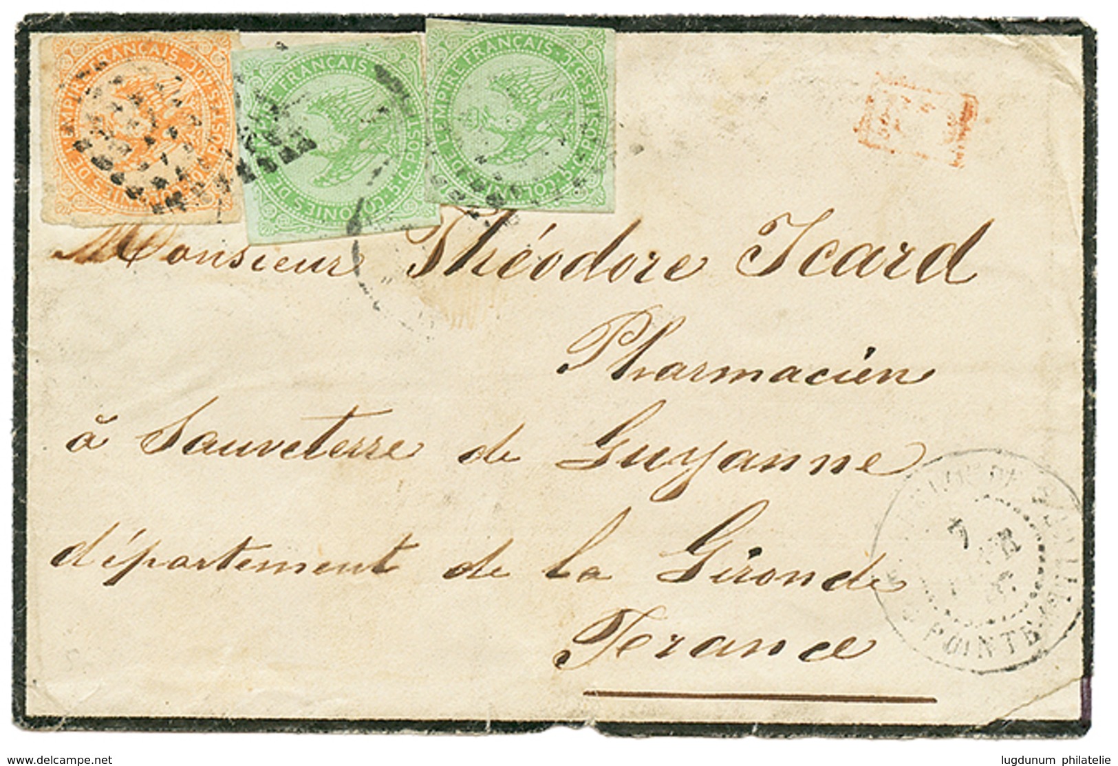 GUADELOUPE : 1867 AIGLE 5c(x2) + 40c Sur Lettre De POINTE A PITRE Pour La FRANCE. TB. - Andere & Zonder Classificatie