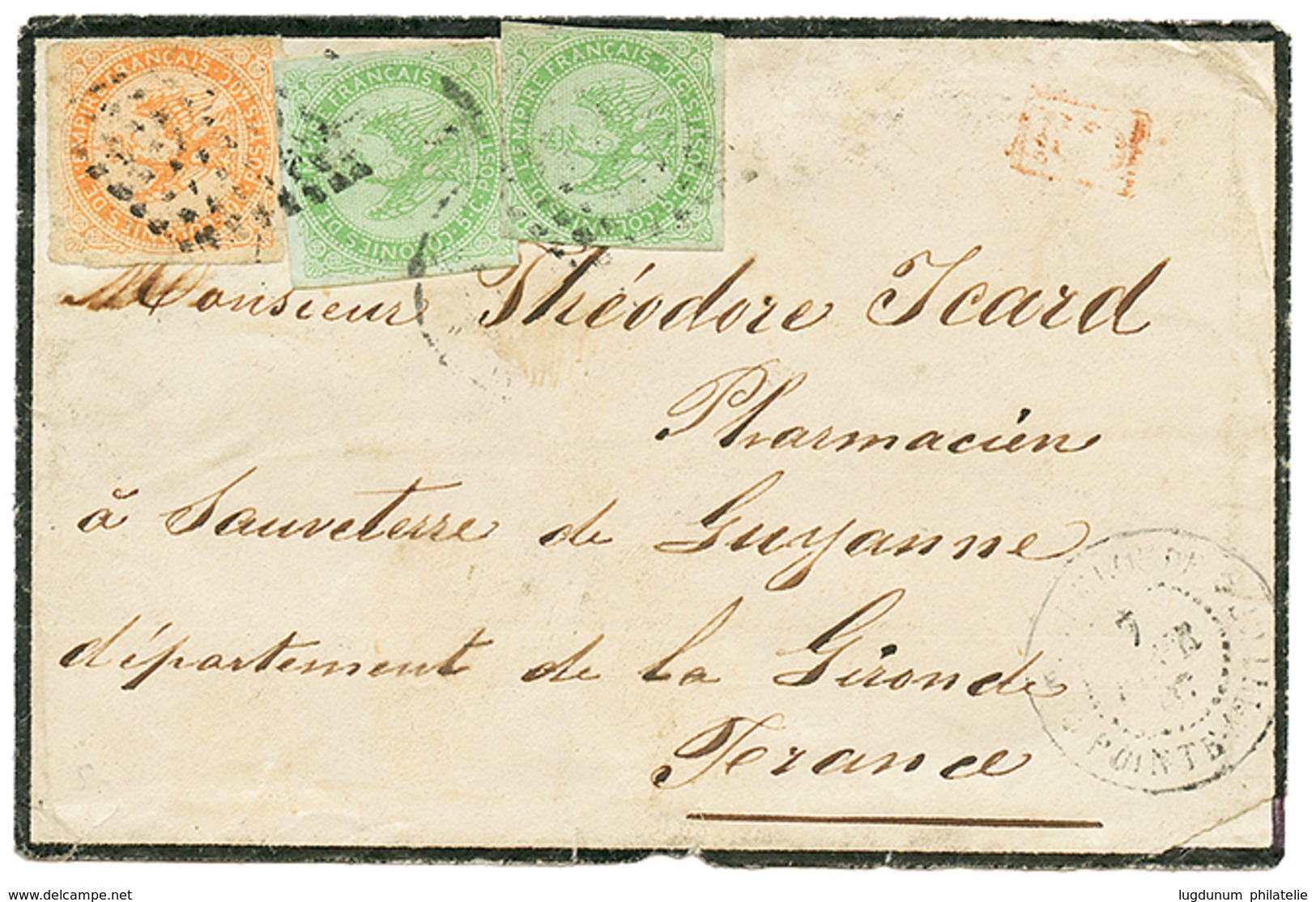 GUADELOUPE : 1867 AIGLE 5c(x2) + 40c Sur Lettre De POINTE A PITRE Pour La FRANCE. TB. - Sonstige & Ohne Zuordnung