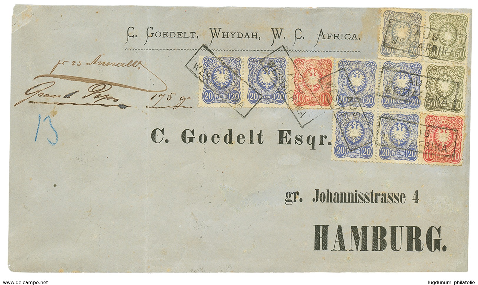 BENIN : 1888 ALLEMAGNE 10pf(x2) + 20pf (x7 Dont Bloc De 4) + 50pf(x2) Obl. AUS WESTAFRICA + "GRAND-POPO" Manuscrit Sur E - Sonstige & Ohne Zuordnung