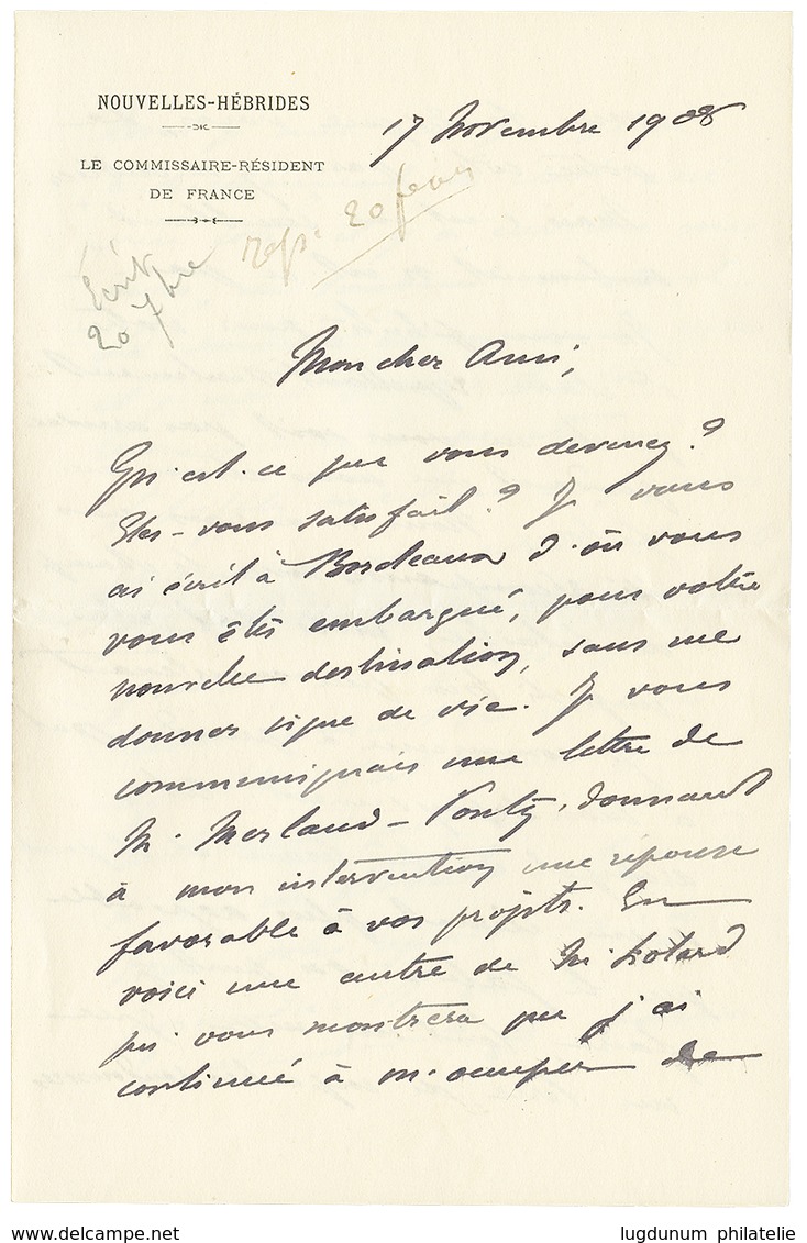 NOUVELLES HEBRIDES Pour La COTE D' IVOIRE : 1908 NOUVELLE HEBRIDES 10c Obl. PORT-VILA Sur Env. Avec Texte Pour Un Milita - Sonstige & Ohne Zuordnung