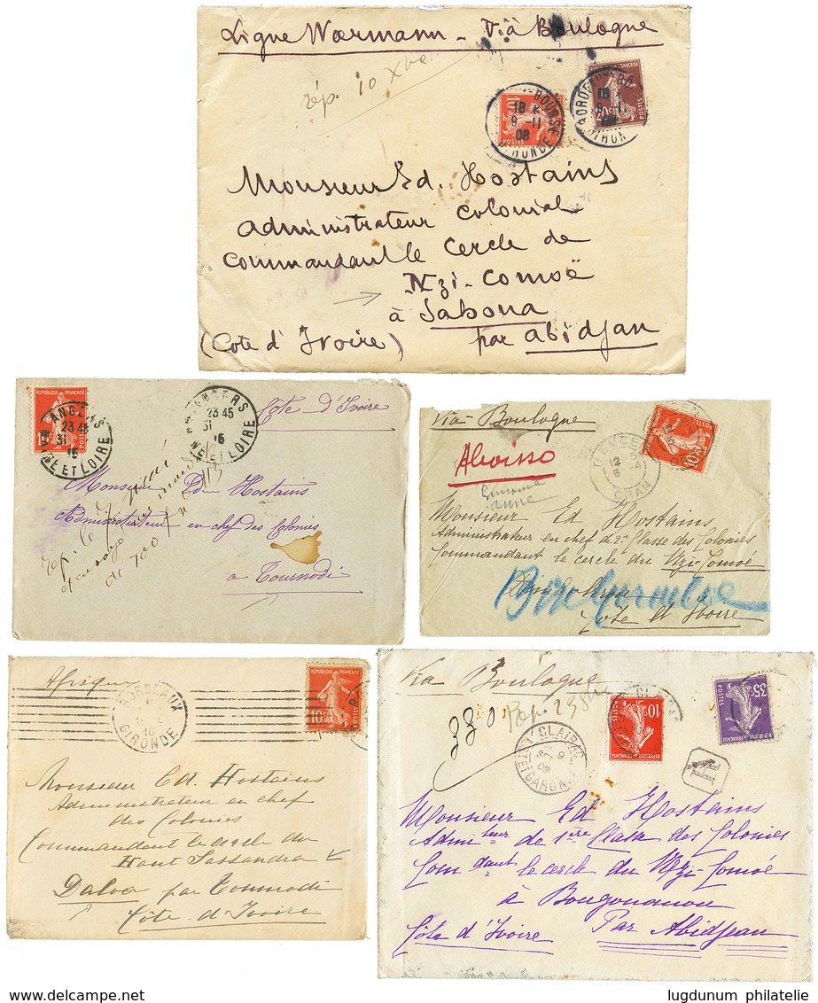 COTE D' IVOIRE : 1908/16 Lot 5 Lettres De FRANCE Pour HAUT SASSANDRA, TOUMODI, BOUGOUANOU, NZI-COMOË, SABONA ..... TB. - Sonstige & Ohne Zuordnung