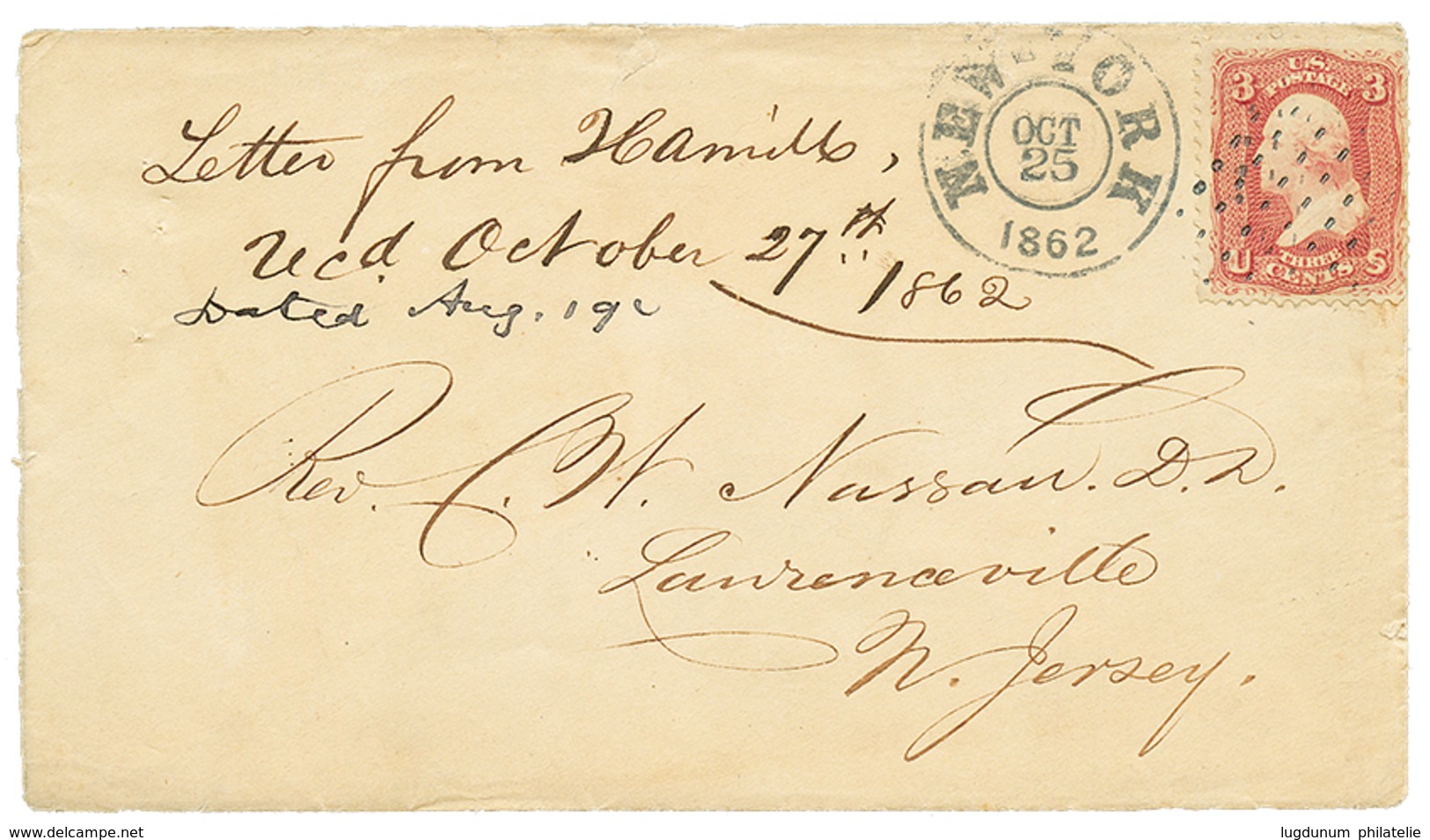 "MISSIONAIRE AMERICAIN En AFRIQUE De L' OUEST" : 1862 Timbre US à 3c Sur Enveloppe Avec Texte Daté "HANDELUKU 19 Aout 18 - Sonstige & Ohne Zuordnung