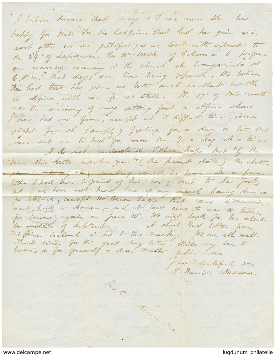 "MISSIONAIRE AMERICAIN En AFRIQUE De L' OUEST" : 1862 Timbre US à 3c Sur Enveloppe Avec Texte Daté "HANDELUKU 19 Aout 18 - Sonstige & Ohne Zuordnung