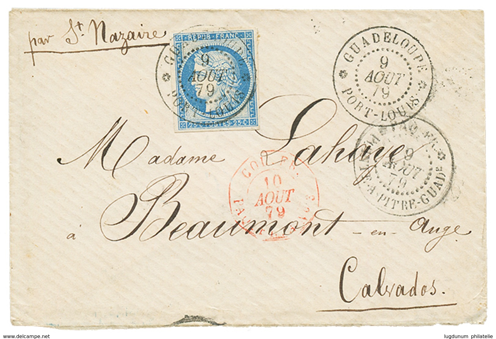 "PORT LOUIS" : 1879 CG 25c CERES TTB Margé Obl. GUADELOUPE PORT-LOUIS Sur Env. Pour La FRANCE. Superbe. - Sonstige & Ohne Zuordnung