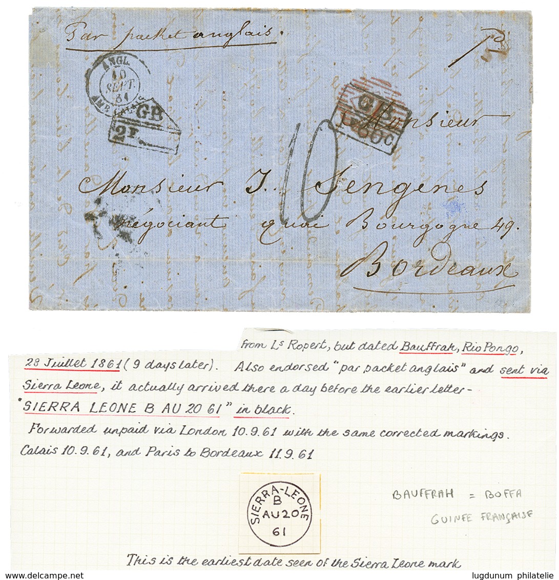 GUINEE - BOFFA Via SIERRA-LEONE : 1861 GB/1F60c + GB/2F Sur Lettre Avec Texte Daté "BAUFFRAH , RIO PONGO" Pour La FRANCE - Sonstige & Ohne Zuordnung