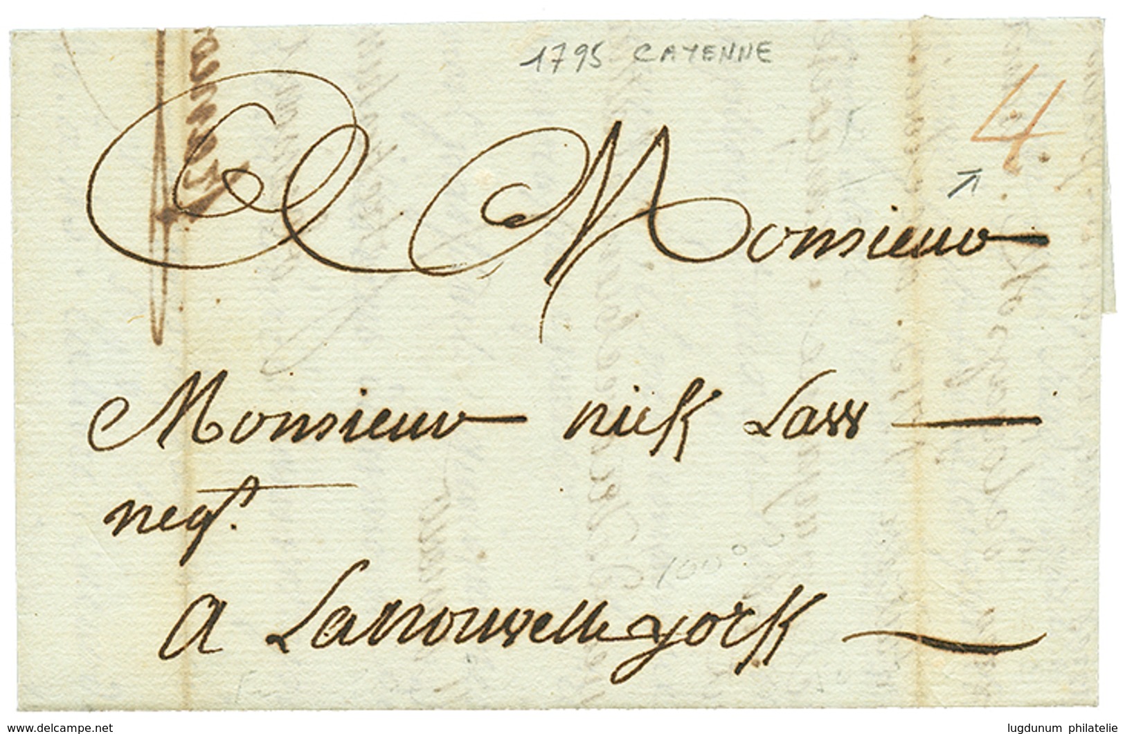 "GUYANE - Occupation De L' OYAPOK Par Les PORTUGUAIS" : 1795 Taxe "4" Sur Lettre Avec Texte (3 Pages) De CAYENNE Pour NE - Sonstige & Ohne Zuordnung