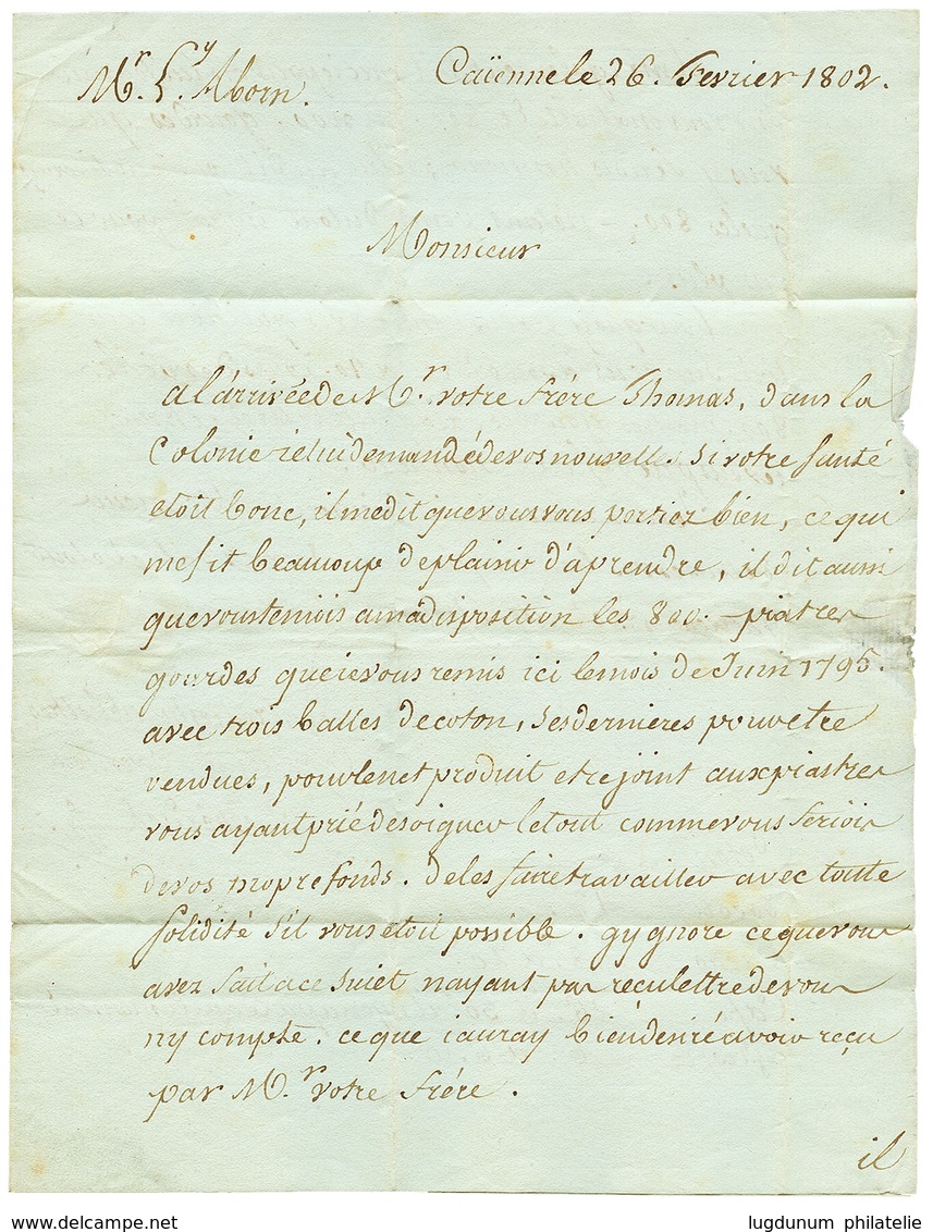 GUYANE : 1802 SHIP En Rouge Sur Lettre Avec Texte En Français Daté "CAYENNE" Pour RHODE ISLANDS (USA). Courrier Trés RAR - Sonstige & Ohne Zuordnung