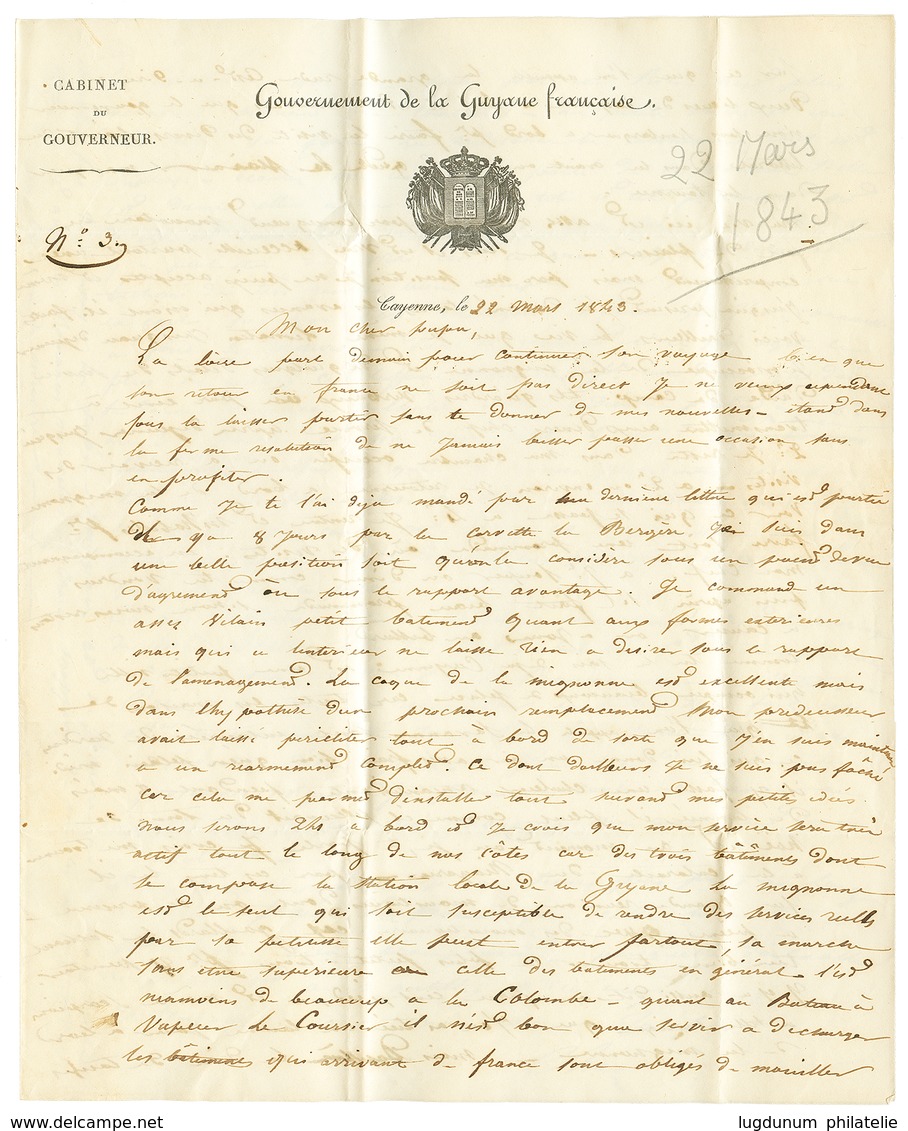 1843 BASSE TERRE GUADELOUPE En Bleu + OUTRE-MER LE HAVRE Sur Lettre Avec Magnifique Entête Imprimée "GOUVERNEMENT DE LA  - Sonstige & Ohne Zuordnung