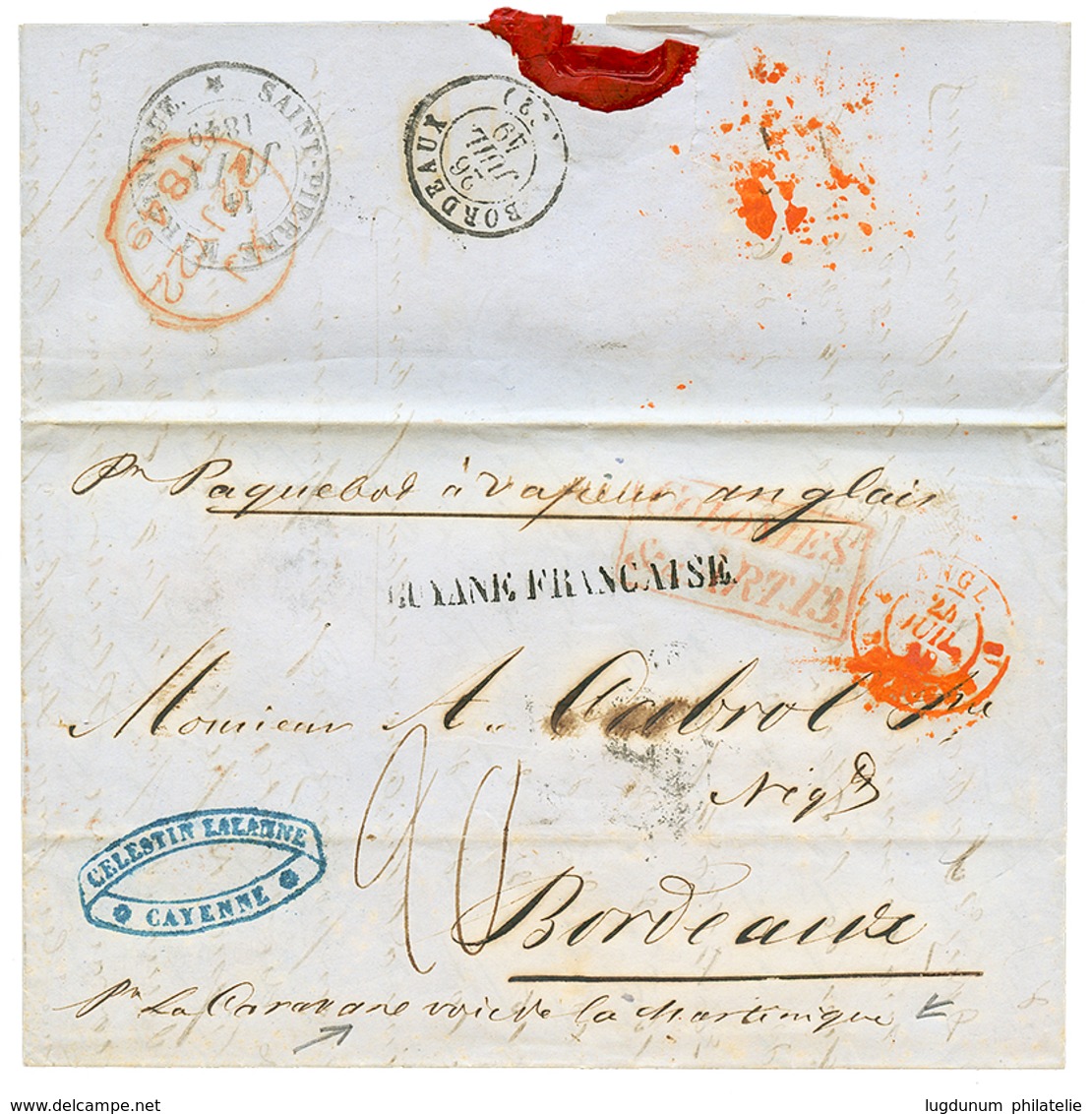 GUYANE Via MARTINIQUE : 1849 GUYANE FRANCAISE + COLONIES ART.13 + "Par La CARAVANE Voie De La MARTINIQUE" Sur Lettre De  - Sonstige & Ohne Zuordnung