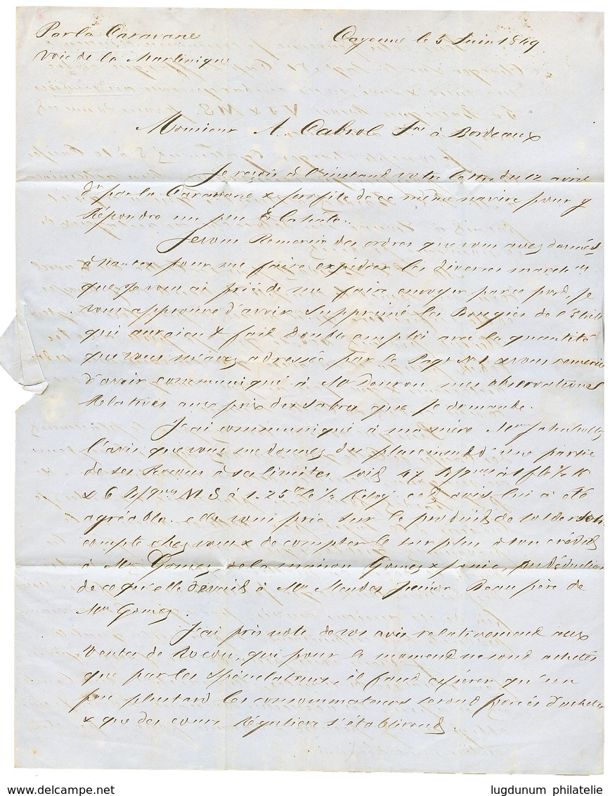 GUYANE Via MARTINIQUE : 1849 GUYANE FRANCAISE + COLONIES ART.13 + "Par La CARAVANE Voie De La MARTINIQUE" Sur Lettre De  - Sonstige & Ohne Zuordnung