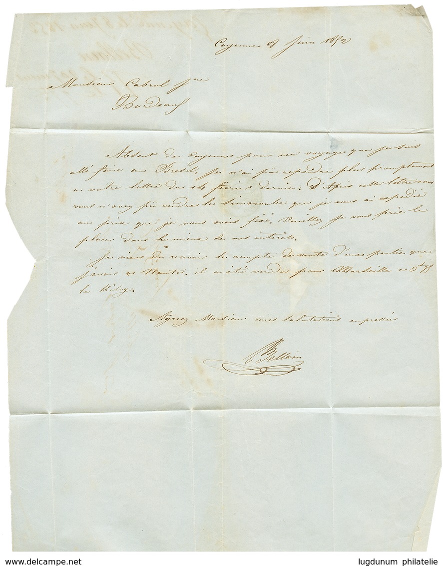 1852 POSTES AUX LETTRES à CAYENNE + Taxe 35 D.T Rouge (rare) Sur Lettre Avec Texte De CAYENNE. TTB. - Sonstige & Ohne Zuordnung