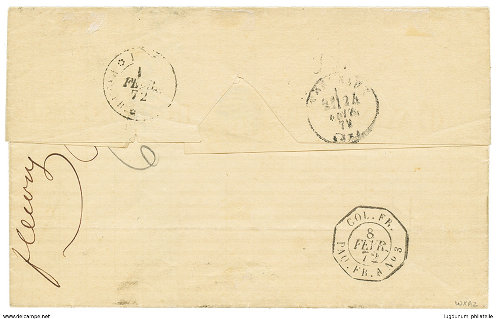1872 CG 10c AIGLE (x3) + 20c CERES (rare) Obl. Carré De Points + GUYANE CAYENNE Sur Lettre Pour La FRANCE. Tous Les Timb - Sonstige & Ohne Zuordnung