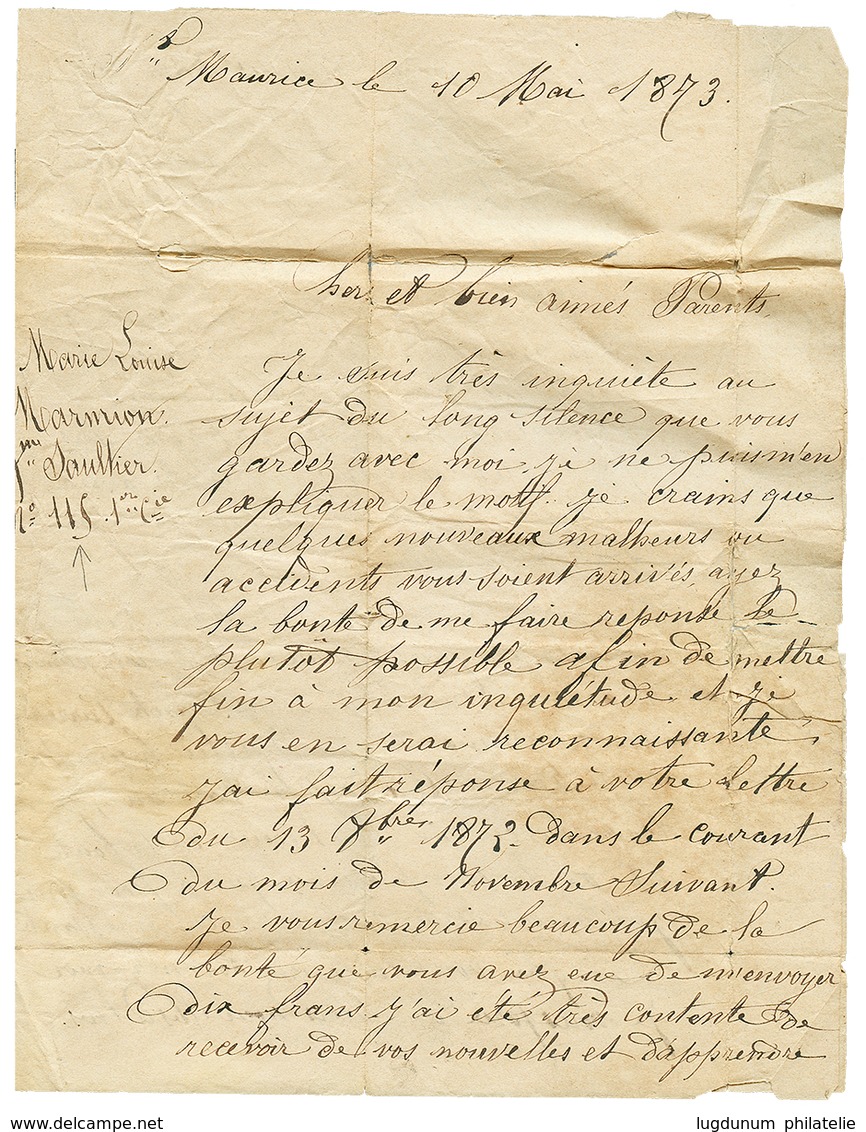 "BAGNARD Interné à ST MAURICE (camp Au Sud De ST LAURENT) : 1873 GUYANE CAYENNE + Taxe 6 Sur Lettre Avec Texte De Prison - Sonstige & Ohne Zuordnung