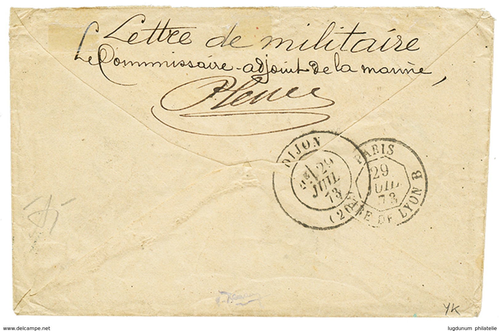 1873 CG 20c CERES (n°12) + 5c CERES (n°17) TTB Margés Obl. Sur Lettre De Militaire De CAYENNE Pour La FRANCE. RARE. TB. - Sonstige & Ohne Zuordnung