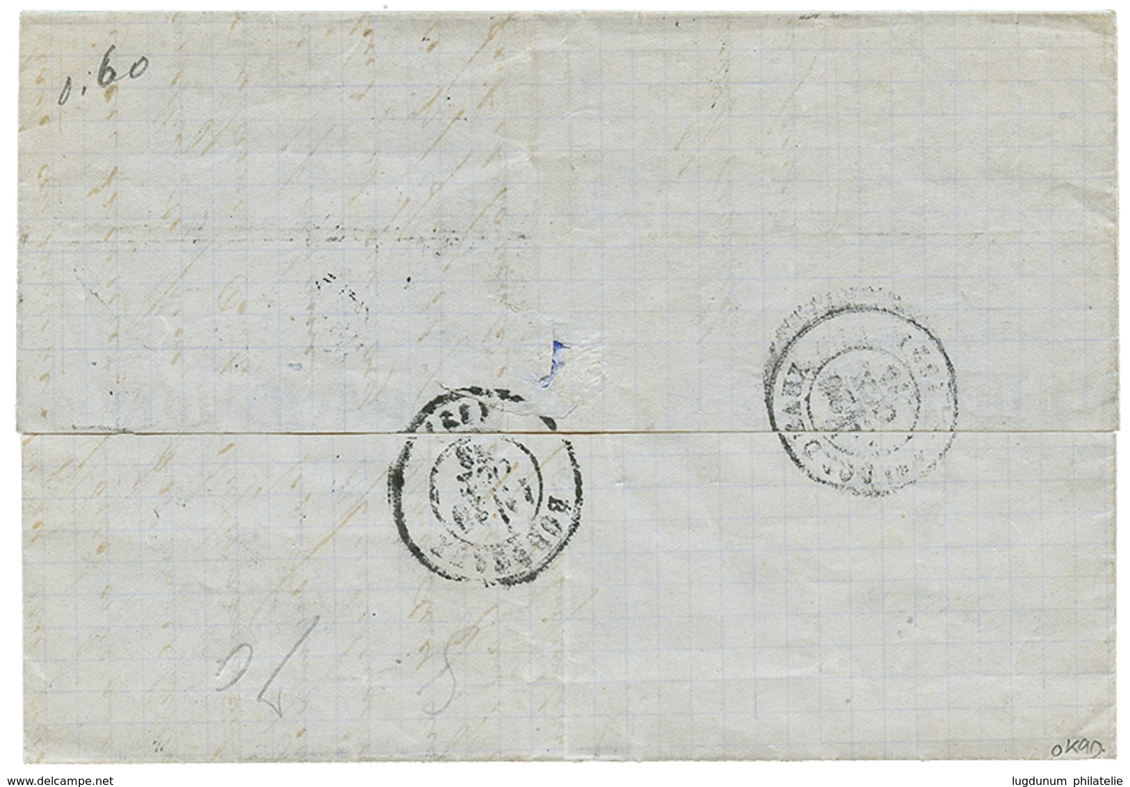 "PONDICHERY" : 1873 FRANCE 15c CERES Obl. GC 532 + BORDEAUX Sur Lettre Avec Texte Complet Daté PONDICHERY Pour BORDEAUX, - Sonstige & Ohne Zuordnung