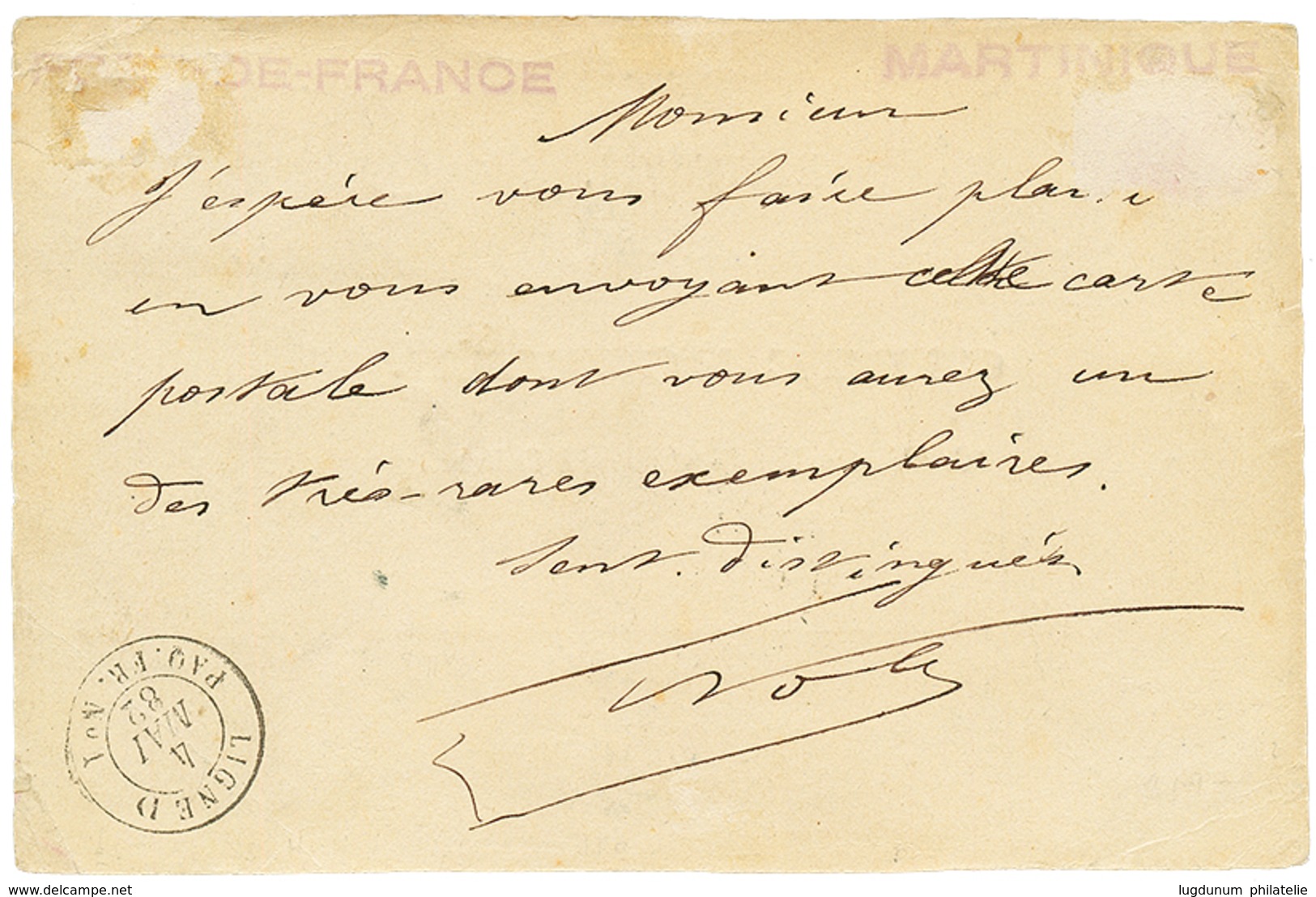 1882 CG Paire 5c CERES Obl. FORT DE FRANCE MARTINIQUE Sur CARTE (type Spécial) Pour La FRANCE. TTB. - Sonstige & Ohne Zuordnung