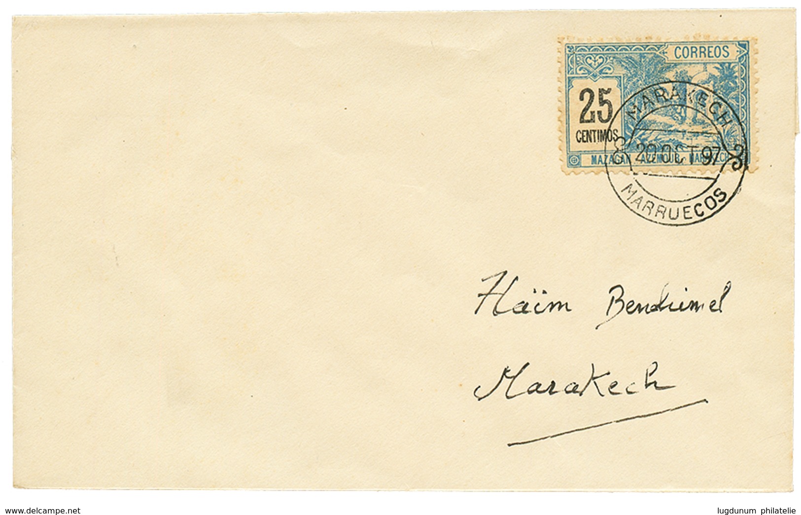 MAROC : POSTE LOCALE 1897 25c Obl. MARAKECH MARRUECOS Sur Enveloppe. TTB. - Sonstige & Ohne Zuordnung