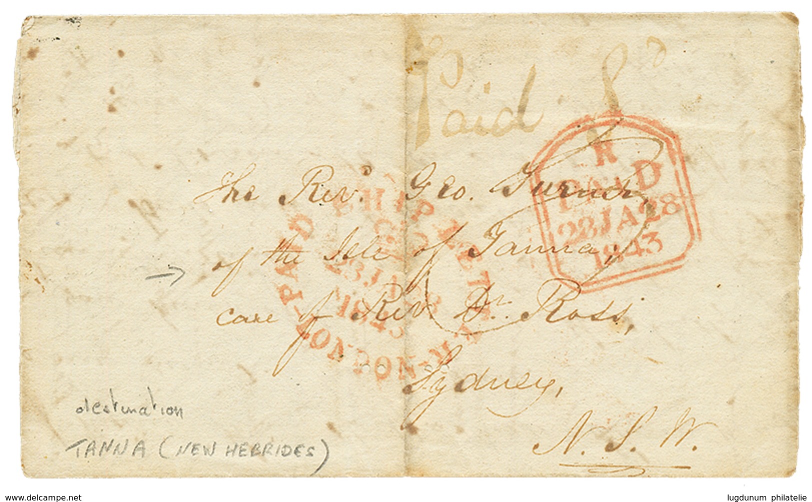 NOUVELLE HEBRIDES : 1843 PAID SHIP LETTER LONDON Sur Lettre Avec Texte (rabats Latéraux Absents) Pour Un Missionnaire Su - Sonstige & Ohne Zuordnung