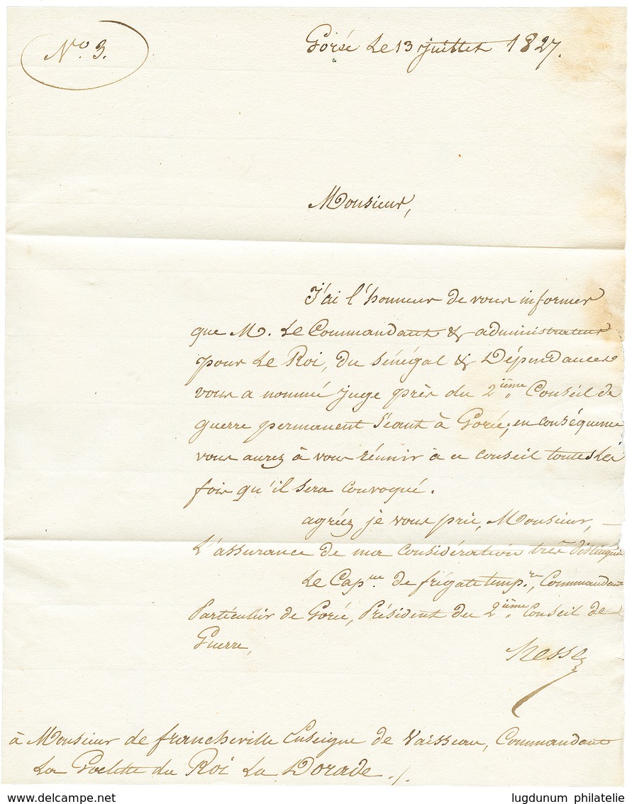 "SENEGAL - SERVICE DU ROI" : 1827 "SERVICE DU ROI" Manuscrit Sur Lettre Avec Texte Trés Interessant Du Commandant De GOR - Sonstige & Ohne Zuordnung