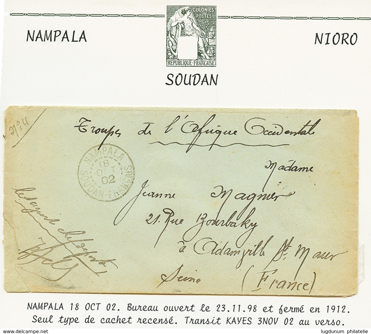 "NAMPALA" : 1902 NAMPALA SOUDAN FRANCAIS Sur Env(pd) Pour La FRANCE. Trés Rare. TB. - Sonstige & Ohne Zuordnung