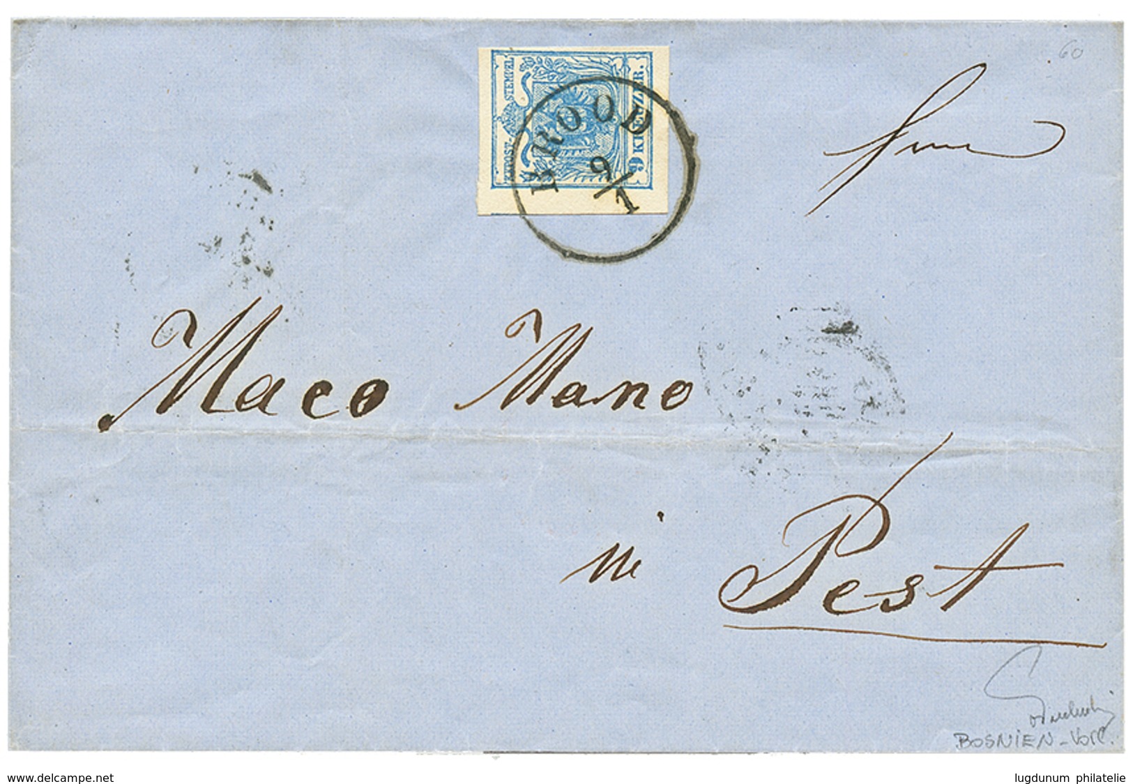 BOSNIA - PRECURSOR : 1858 AUSTRIA 9kr Canc. BROOD On Cover To PEST. FERCHENBAUER Certificate. Superb. - Bosnien-Herzegowina