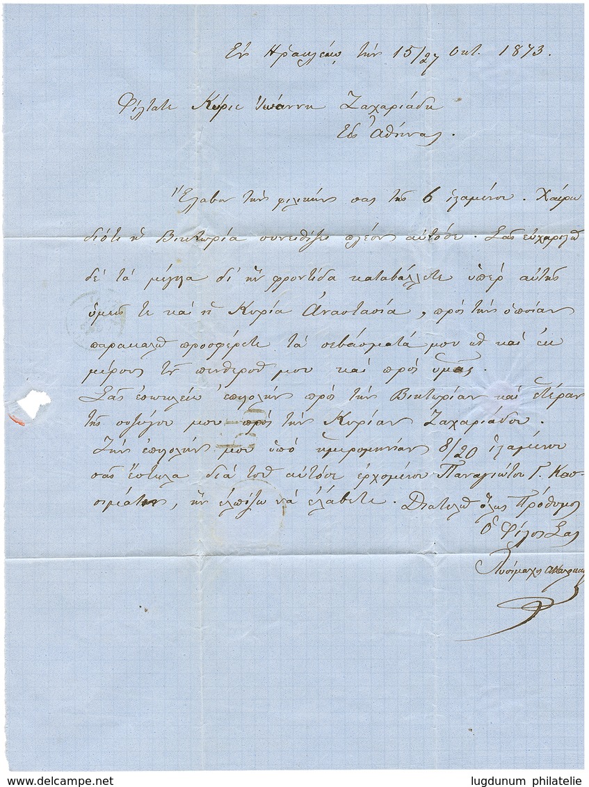 "CANDIA" : 1873 10s Canc. CANDIA + GREECE 20l On Entire Letter To ATHENES. Vf. - Levante-Marken