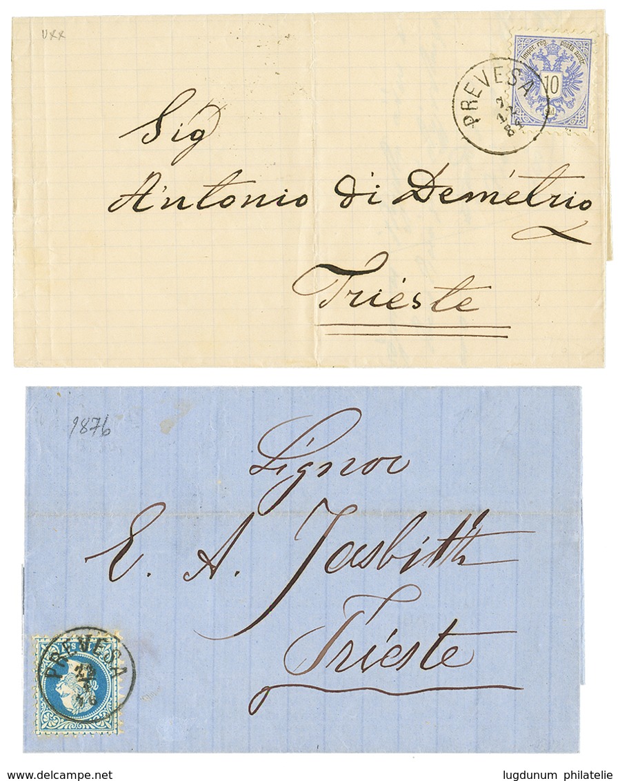 "PREVESA" : 1876/84 2 Covers With 10 SOLDI Canc. PREVESA To TRIESTE. Vvf. - Levante-Marken
