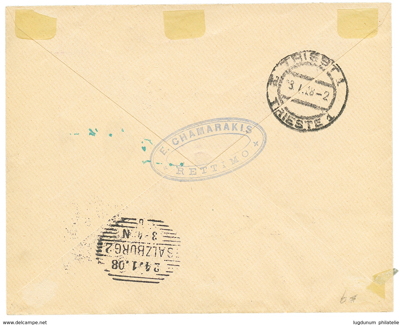 "RETTIMO" : 1908 10c Strip Of 5 Canc. RETTIMO On REGISTERED Envelope To AUSTRIA. Superb. - Levante-Marken