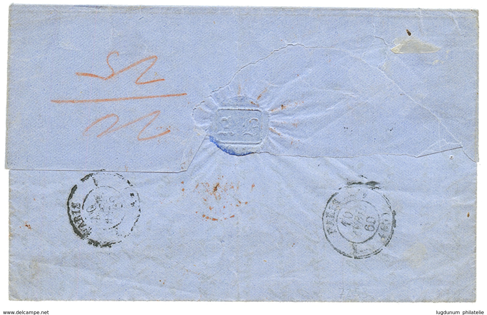"RHODES" : 1860 RHODUS/28.MAR + FRANCA + PD Red On Entire Letter To FRANCE. Superb. - Levante-Marken