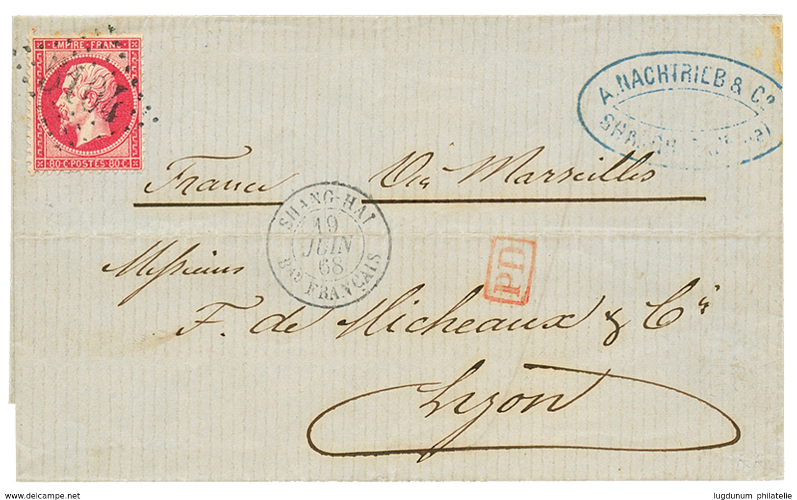 CHINA - French P.O. : 1868 FRANCE 80c Canc. GC 5104 + SHANGHAI Bau FRANCAIS On Cover To FRANCE. Superb. - Sonstige & Ohne Zuordnung