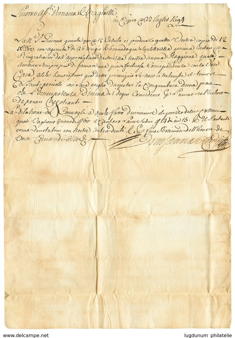CYPRUS : 1694 Entire Letter Datelined "CIPRO 22 Luglio 1694" To LIVORNO(ITALY). Superb. - Sonstige & Ohne Zuordnung