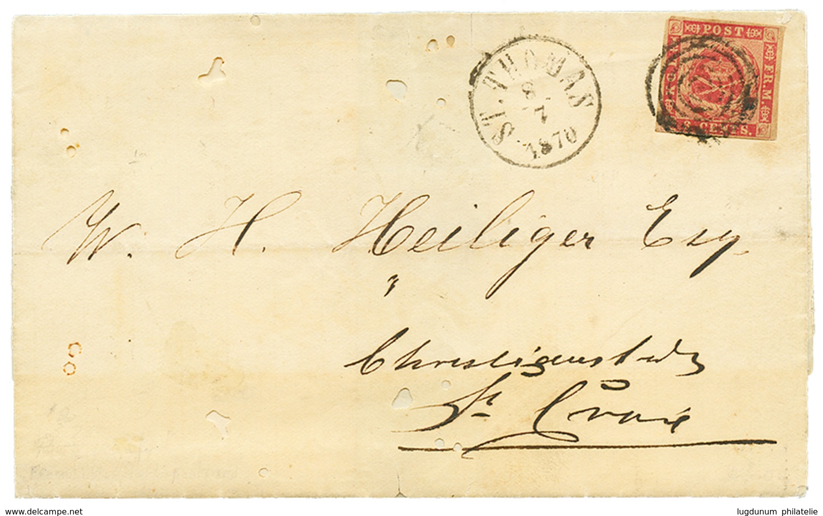 DANISH WEST INDIES : 1870 2c Carmin With 4 Nice Margins Canc. On Cover(faults) From ST THOMAS To STE CROIX. RARE. NIELSE - Dänische Antillen (Westindien)